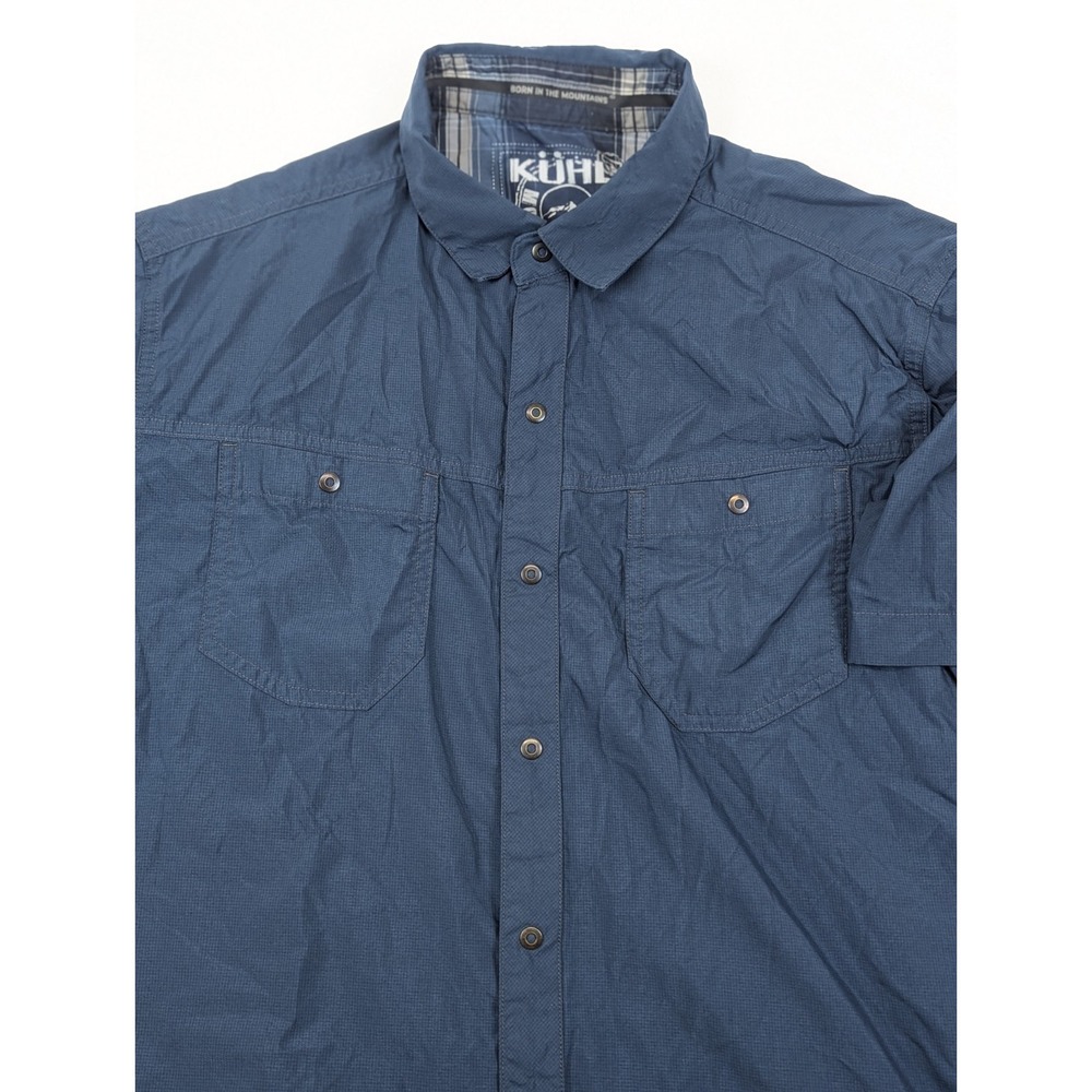 Kuhl Shirt Men Medium Blue Short Sleeve Button Up Outdoor Hiking Stealth